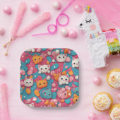 Kawaii Schattigee kattenpatroon print papieren Bor Papieren Bordje (Feest)