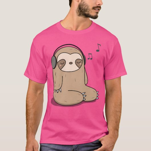 Kawaii Schattigee luiaard luisteren naar muziek T-shirt (Voorkant)