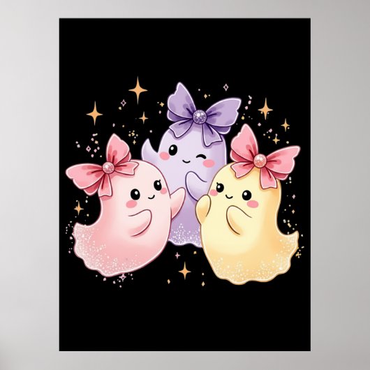 Kawaii Schattigee pastelgeesten met bogen Poster (Voorkant)