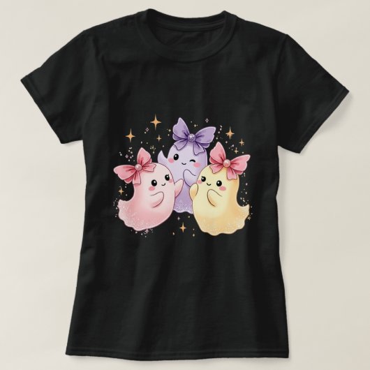 Kawaii Schattigee pastelgeesten met bogen T-shirt (Design voorkant)