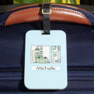 Kawaii Schattigee pastelkikker met bubbels Bagagel Bagagelabel
