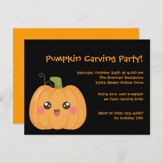 Kawaii Schattigee pompoen Halloween Briefkaart uit (Voorkant / Achterkant)