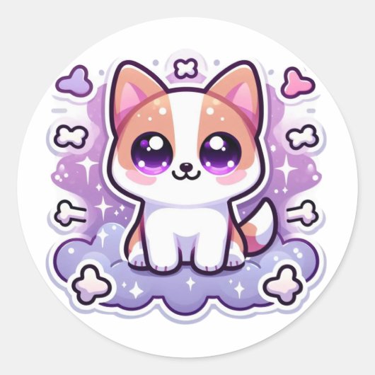 Kawaii Schattigee Puppy Schattige Cartoon Dog Big Ronde Sticker (Voorkant)