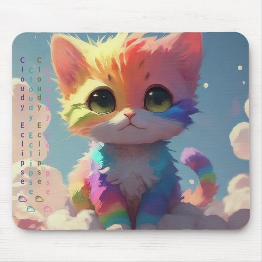 Kawaii Schattigee regenboog kitten op een wolk mou Muismat (Voorkant)