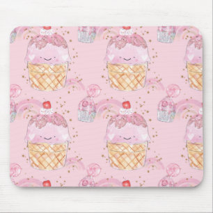 Kawaii Schattigee taarten met kersen – Pastel Paar Muismat