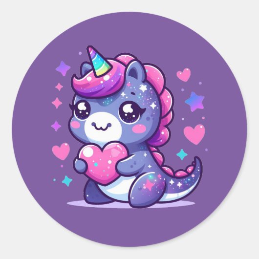 Kawaii Schattigee Valentijnse Eenhoorn Ronde Sticker (Voorkant)