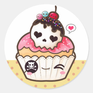 Kawaii schedel cupcake ronde sticker
