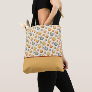 Kawaii schelpen geel en blauw bloemig kleurblok tote bag