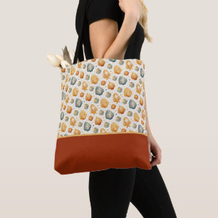 Kawaii schelpen geel en blauw bloemmotief kleurblo tote bag