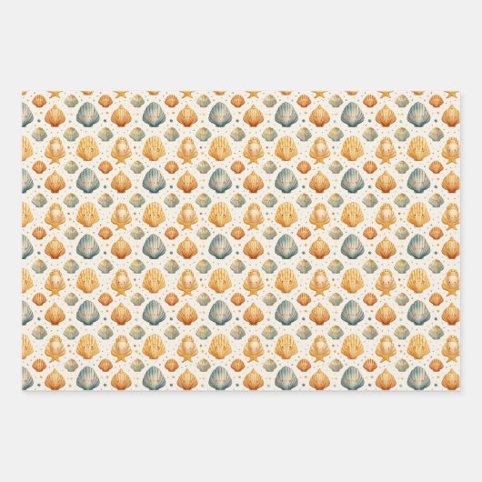 Kawaii schelpen geel en blauw inpakpapier vel (Voorkant 2)