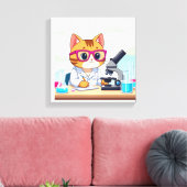 Kawaii Scientist Cat – Cute Cartoon Lab Canvas Art (Insitu (Woonkamer))