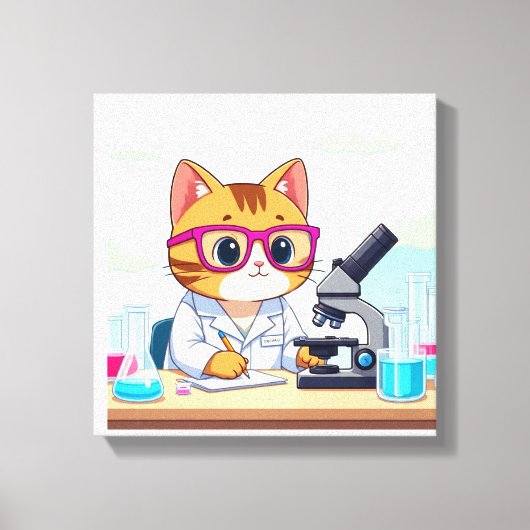 Kawaii Scientist Cat – Cute Cartoon Lab Canvas Art (Voorkant)