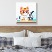 Kawaii Scientist Cat – Cute Cartoon Lab Canvas Art Afdruk (Insitu (Slaapkamer))