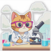 Kawaii Scientist Cat – Cute Lab Cat Vinyl Sticker (Voorkant)