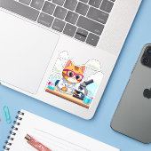 Kawaii Scientist Cat – Cute Lab Cat Vinyl Sticker (Laptop met iPhone)