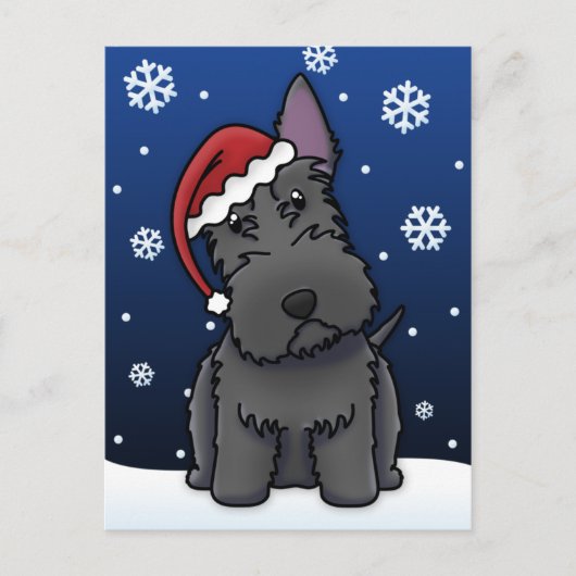 Kawaii Scottish Terrier Christmas Postcard Feestdagenkaart (Voorkant)
