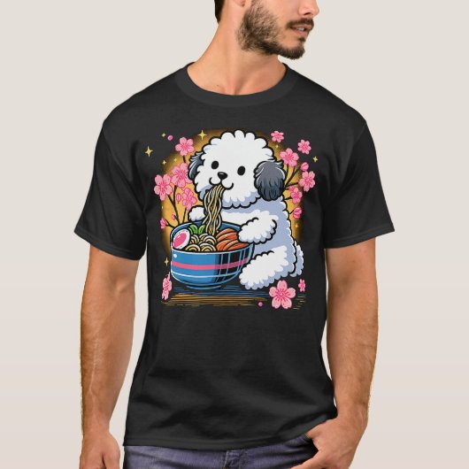 Kawaii Sheepadoodle dog Eating Ramen T-shirt (Voorkant)
