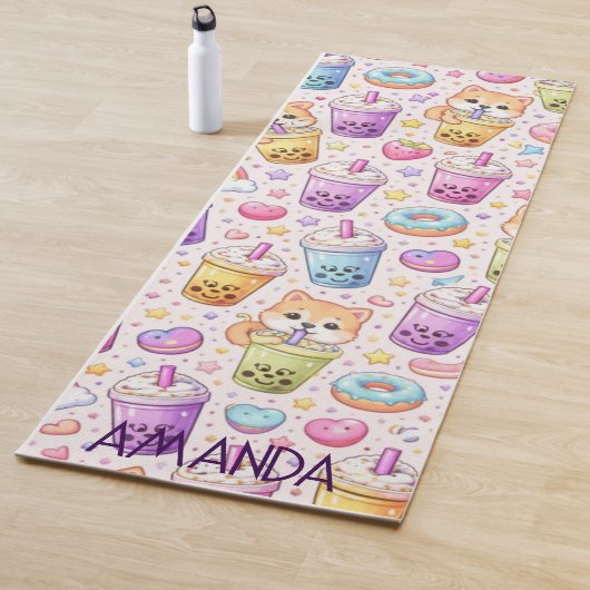 Kawaii Shiba Inu Boba Bubble Tea Pattern Yogamat (In situ)