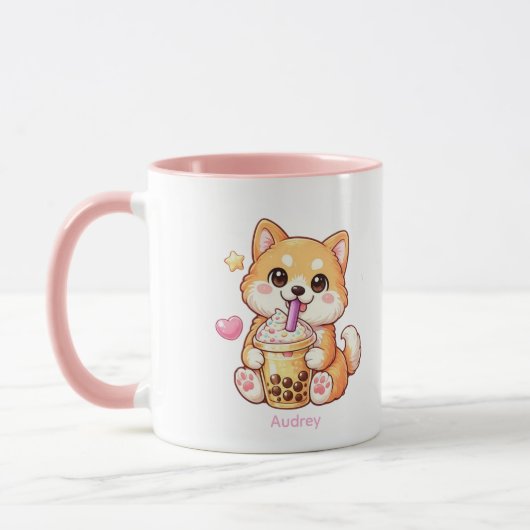 Kawaii Shiba Inu Drinking Bubble Tea Unisex Mok (Links)