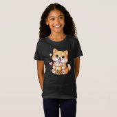 Kawaii Shiba Inu Drinking Bubble Tea Unisex T-shirt (Voorkant volledig)
