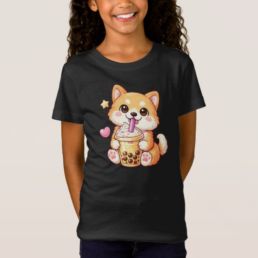 Kawaii Shiba Inu Drinking Bubble Tea Unisex T-shirt (Voorkant)