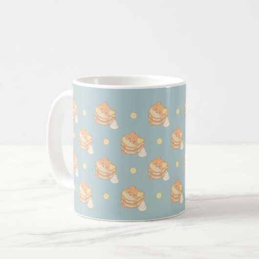 Kawaii Shiba Inu Pannenkoeken Mok met Bananen Blau (Voorkant links)