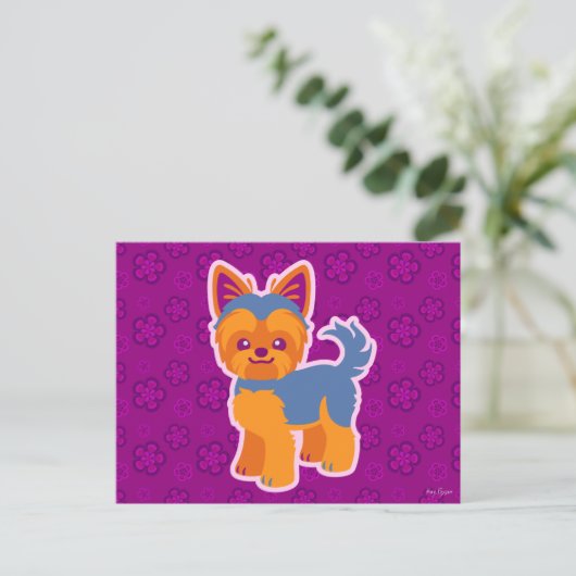 Kawaii Short Hair Yorkie Cartoon Dog Briefkaart (Staand voorkant)
