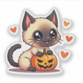 Kawaii Siamese Kitten – Halloween Chibi Sticker (Voorkant)