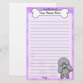 Kawaii Silver Poodle Stationery Briefpapier (Voorkant / Achterkant)