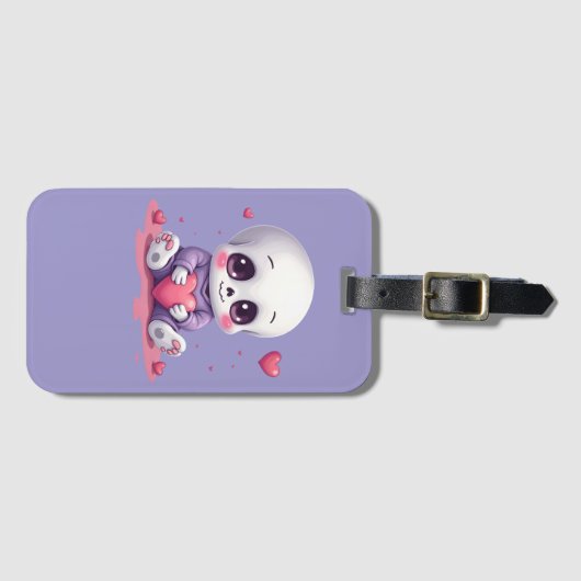 Kawaii Skelet met Hart Bagagelabel (Voorkant (horizontaal))