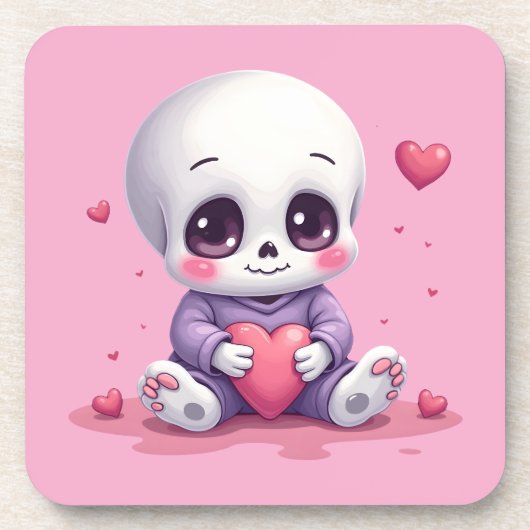 Kawaii Skelet met Hart Bier Onderzetter (Voorkant)