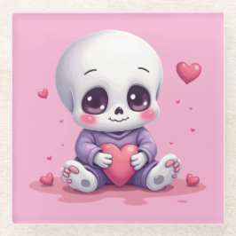Kawaii Skelet met Hart Glazen Onderzetter