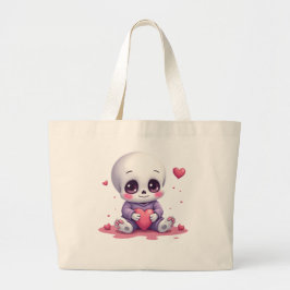 Kawaii Skelet met Hart Grote Tote Bag