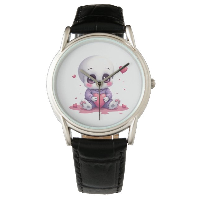 Kawaii Skelet met Hart Horloge (Voorkant)