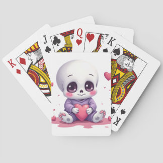 Kawaii Skelet met Hart Pokerkaarten