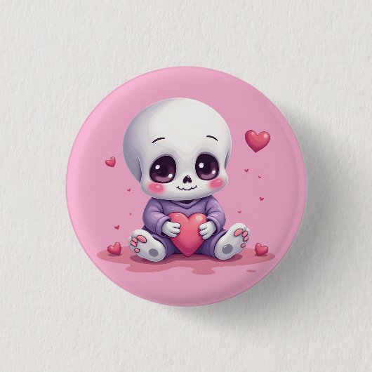 Kawaii Skelet met Hart Ronde Button 3,2 Cm (Voorkant)