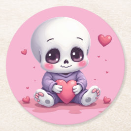 Kawaii Skelet met Hart Ronde Kartonnen Onderzetter