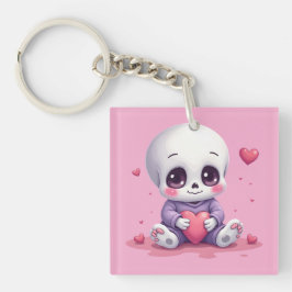 Kawaii Skelet met Hart Sleutelhanger