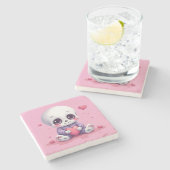 Kawaii Skelet met Hart Stenen Onderzetter (Zijkant)