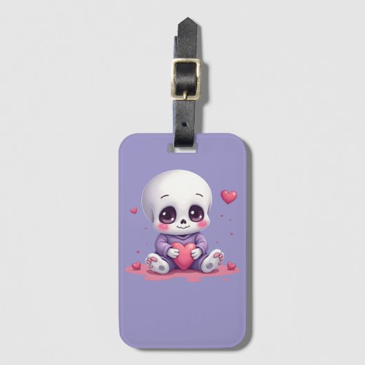 Kawaii Skeleton Holding Heart Bagagelabel (Voorkant (verticaal))