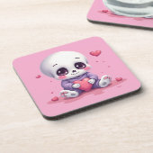 Kawaii Skeleton Holding Heart Bier Onderzetter (Linkerzijde)