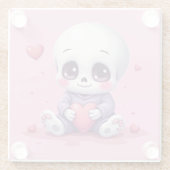 Kawaii Skeleton Holding Heart Glazen Onderzetter (Achterkant)