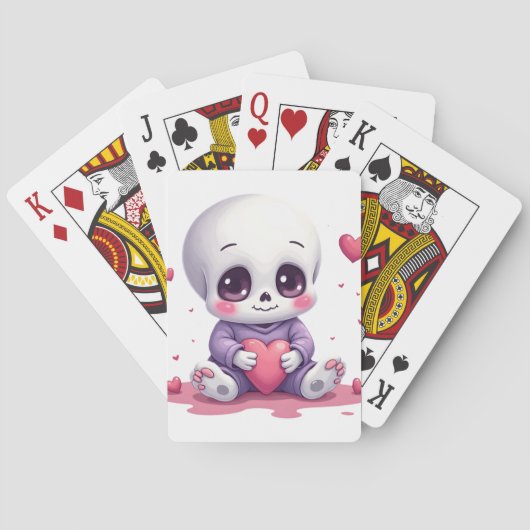Kawaii Skeleton Holding Heart Pokerkaarten (Achterkant)