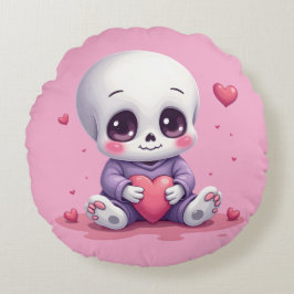 Kawaii Skeleton Holding Heart Rond Kussen
