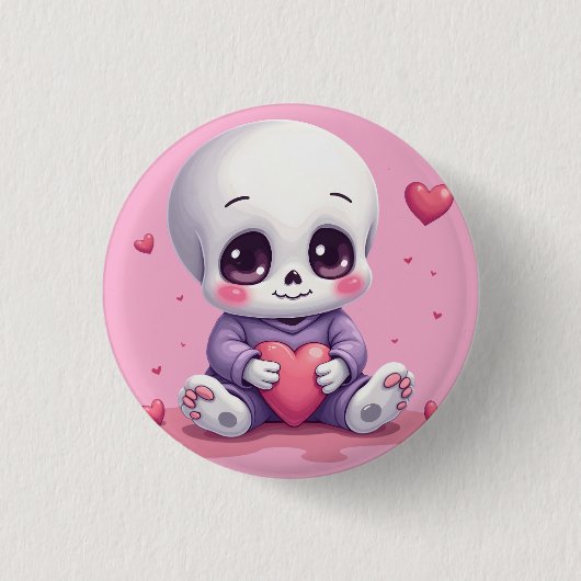 Kawaii Skeleton Holding Heart Ronde Button 3,2 Cm (Voorkant)