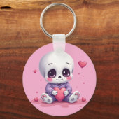 Kawaii Skeleton Holding Heart Sleutelhanger (Voorkant)