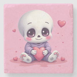 Kawaii Skeleton Holding Heart Stenen Onderzetter