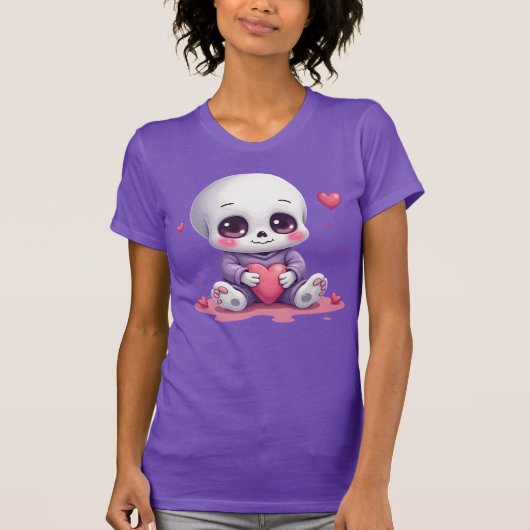 Kawaii Skeleton Holding Heart T-shirt (Voorkant)