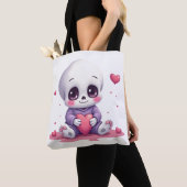 Kawaii Skeleton Holding Heart Tote Bag (Dichtbij)