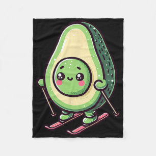 Kawaii-ski-avocado, grappige sneeuwhellingen ruite fleece deken